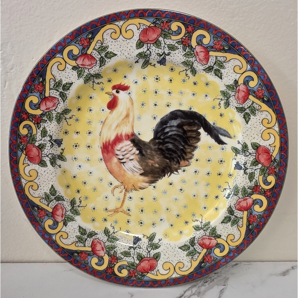American Atelier Petite Provence 5074 Rooster Salad Plates Set of 2 Porcelain - Picture 3 of 5